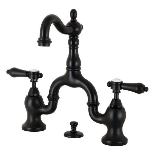 Kingston Brass Bridge Bathroom Faucet with Brass PopUp, Matte Black KS7970BAL - main